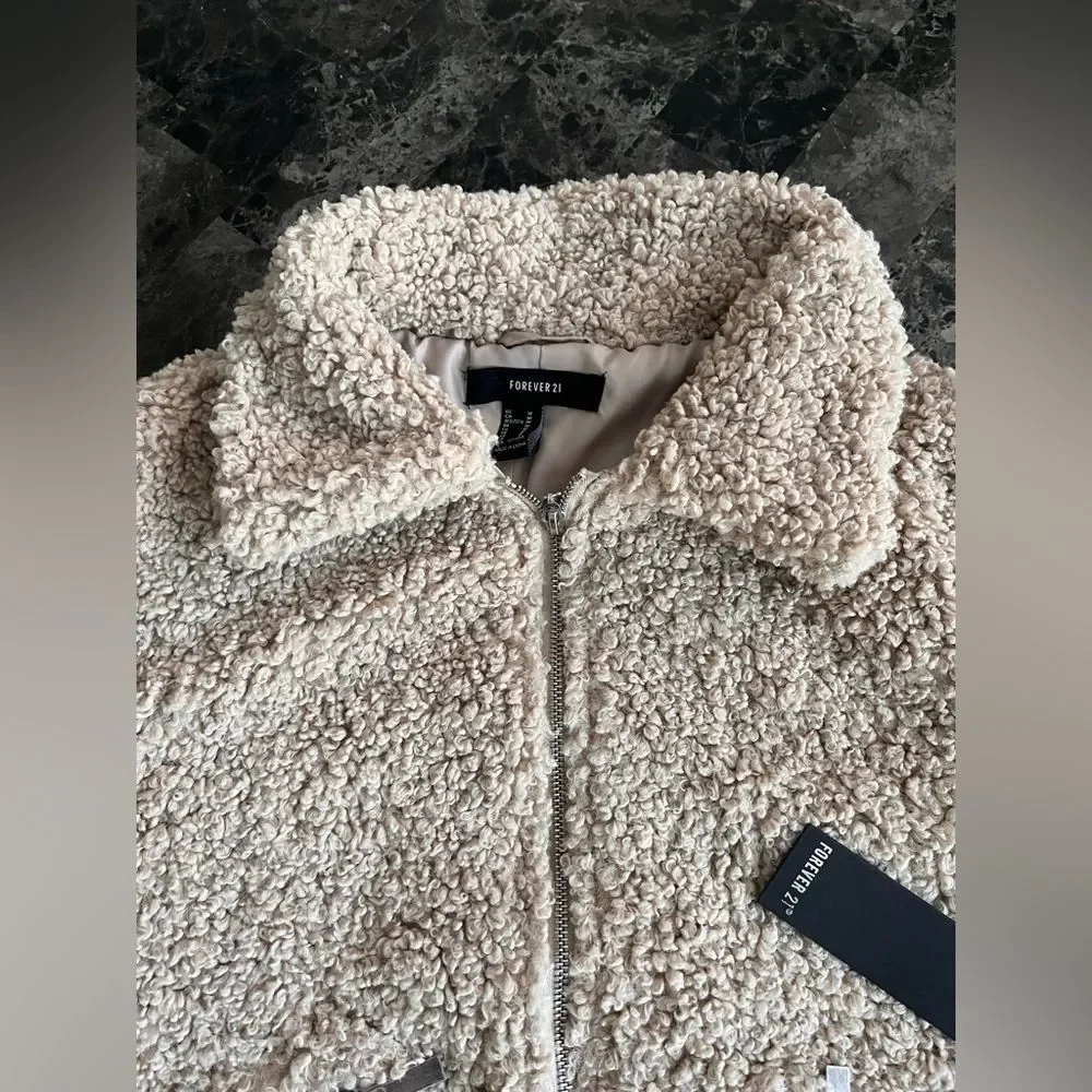 Forever 21 Womens Faux Shearling Zip-Up Bomber Jacket